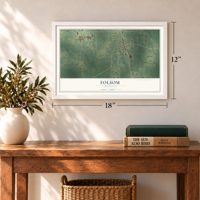 Folsom, Louisiana map, 12 x 18 inch print in a white frame in an entryway