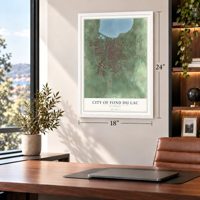 Fond du Lac, Wisconsin map, 18 x 24 inch print in a white frame in a home office