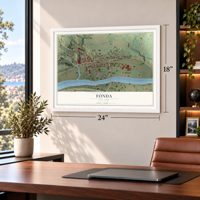 Fonda, New York map, 18 x 24 inch print in a white frame in a home office