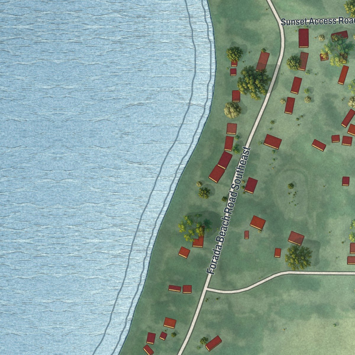 Second close-up of the map of Forada, Minnesota print showing more streets and buildings