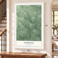 Forbush, North Carolina map, 24 x 36 inch print in a white frame by a staircase