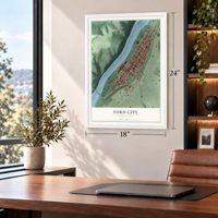 Ford City, Pennsylvania map, 18 x 24 inch print in a white frame in a home office