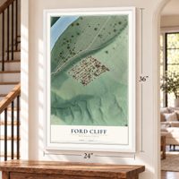 Ford Cliff, Pennsylvania map, 24 x 36 inch print in a white frame by a staircase