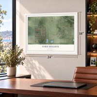 Ford Heights, Illinois map, 18 x 24 inch print in a white frame in a home office