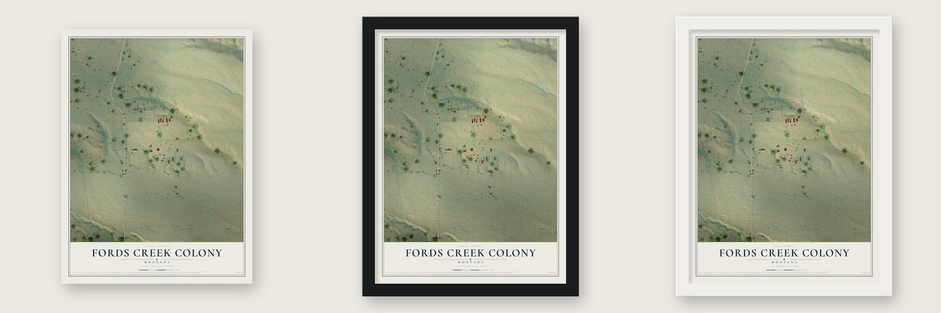 Fords Creek Colony, Montana map unframed, in a black wood frame and in a white wood frame