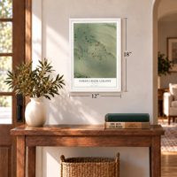 Fords Creek Colony, Montana map, 12 x 18 inch print in a white frame in an entryway