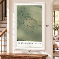 Fords Creek Colony, Montana map, 24 x 36 inch print in a white frame by a staircase