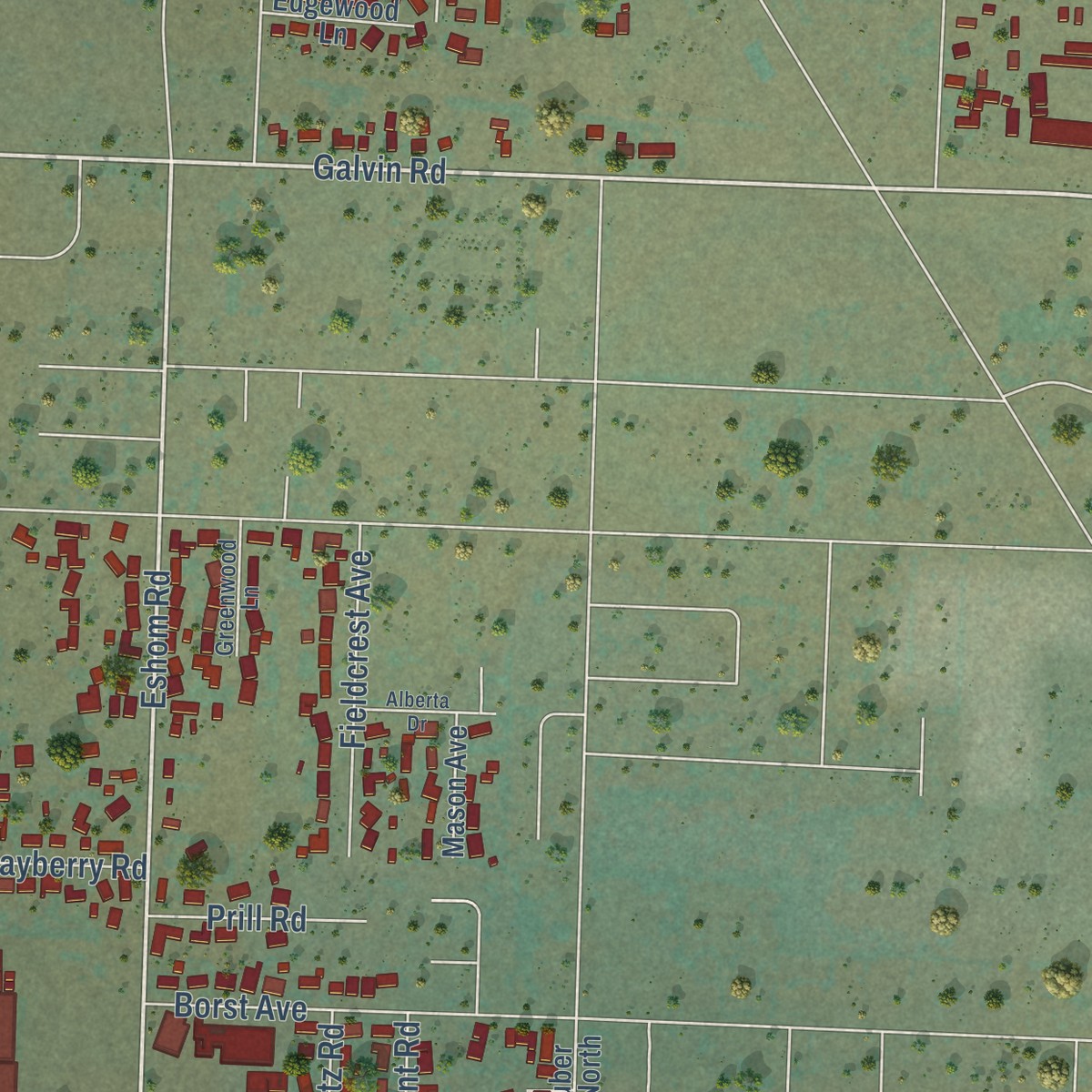 Second close-up of the map of Fords Prairie, Washington print showing more streets and buildings