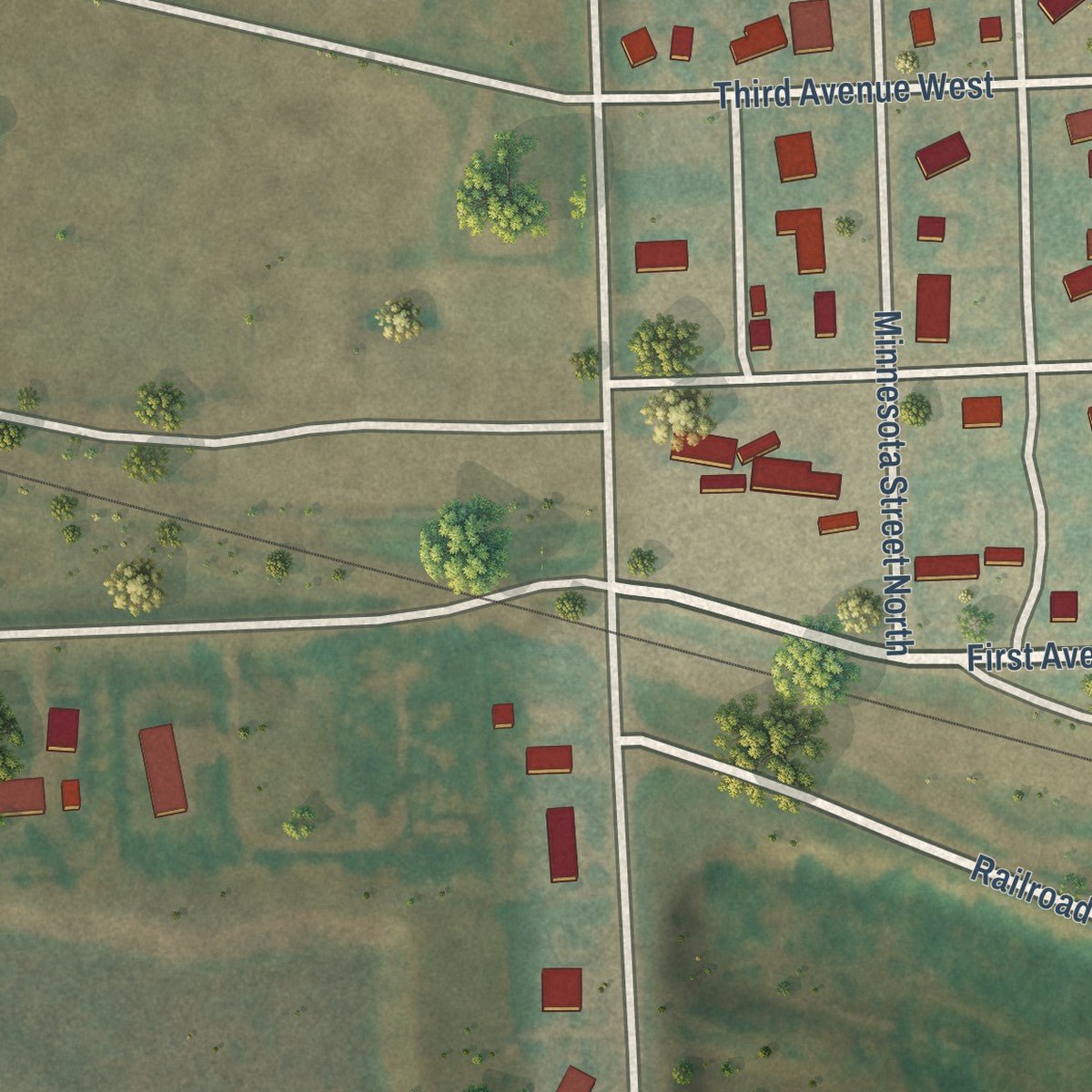 Second close-up of the map of Fordville, North Dakota print showing more streets and buildings