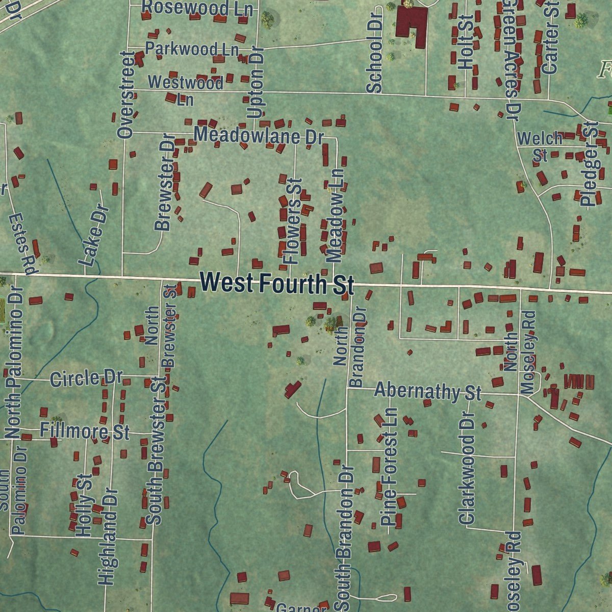 Second close-up of the map of Fordyce, Arkansas print showing more streets and buildings