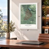 Forest Hill, California map, 18 x 24 inch print in a white frame in a home office