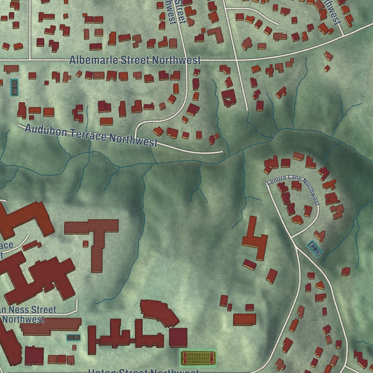 Second close-up of the map of Forest Hills, District of Columbia print showing more streets and buildings