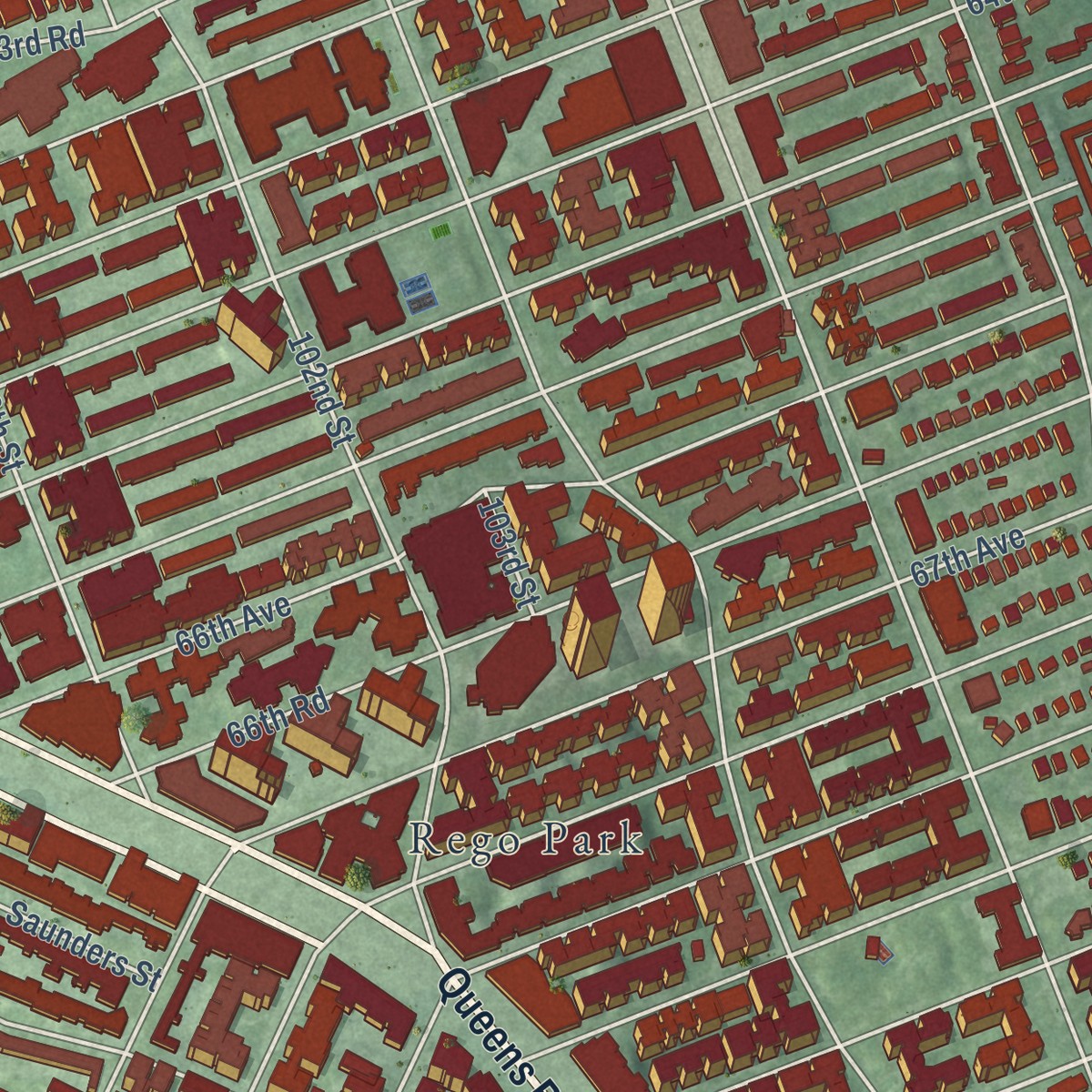 Second close-up of the map of Forest Hills, New York print showing more streets and buildings