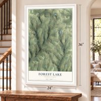 Forest Lake, Pennsylvania map, 24 x 36 inch print in a white frame by a staircase
