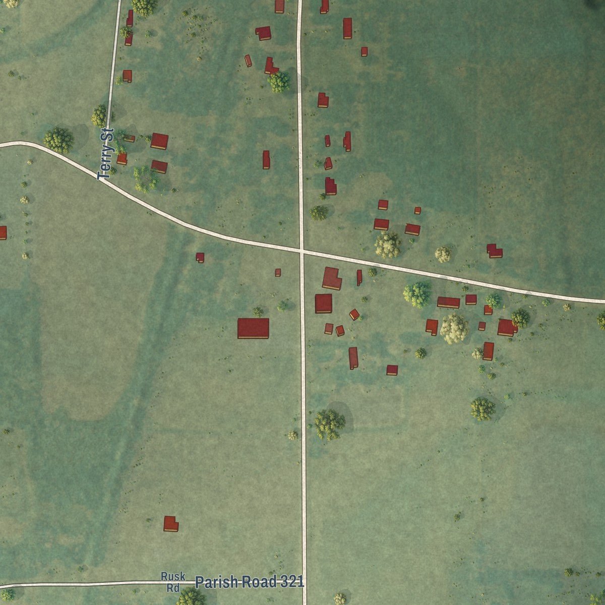 Second close-up of the map of Forest, Louisiana print showing more streets and buildings