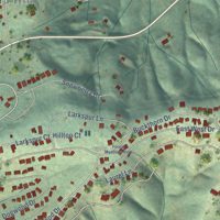 Second close-up of the map of Forest Meadows, California print showing more streets and buildings