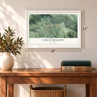 Forest Meadows, California map, 12 x 18 inch print in a white frame in an entryway