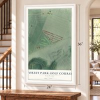 Forest Park Golf Course, Maryland map, 24 x 36 inch print in a white frame by a staircase
