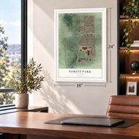 Forest Park, Illinois map, 18 x 24 inch print in a white frame in a home office