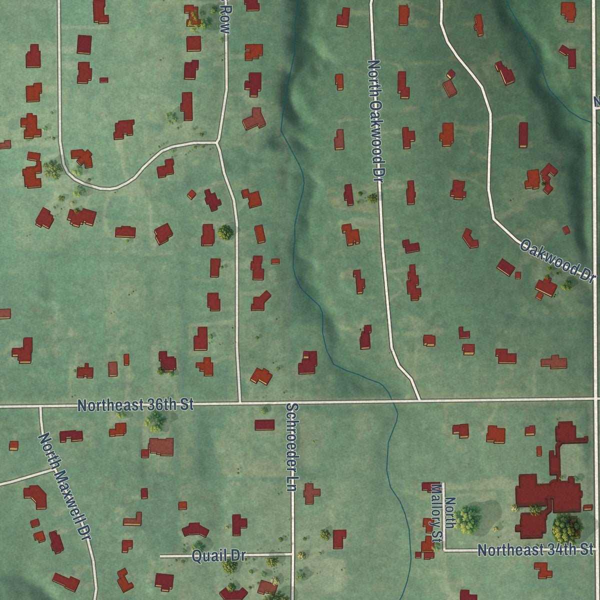 Second close-up of the map of Forest Park, Oklahoma print showing more streets and buildings
