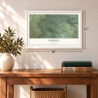 Foresta, California map, 12 x 18 inch print in a white frame in an entryway
