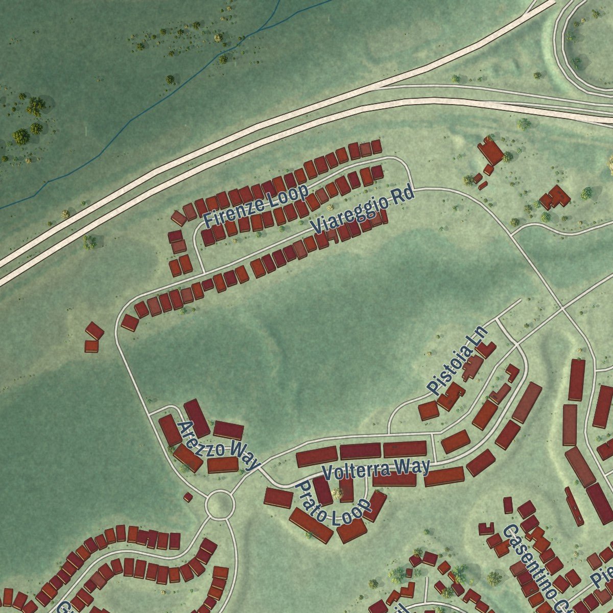 Second close-up of the map of Forestbrook, South Carolina print showing more streets and buildings