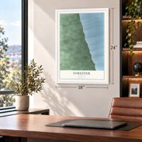 Forester, Michigan map, 18 x 24 inch print in a white frame in a home office