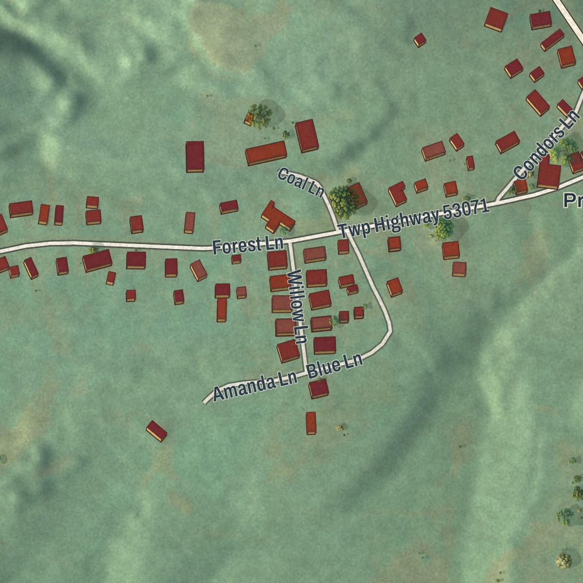 Second close-up of the map of Forestville, Pennsylvania print showing more streets and buildings