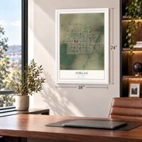 Forgan, Oklahoma map, 18 x 24 inch print in a white frame in a home office