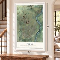 Forks, Northampton County, Pennsylvania map, 24 x 36 inch print in a white frame by a staircase