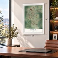 Forman, North Dakota map, 18 x 24 inch print in a white frame in a home office