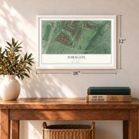 Forsgate, New Jersey map, 12 x 18 inch print in a white frame in an entryway