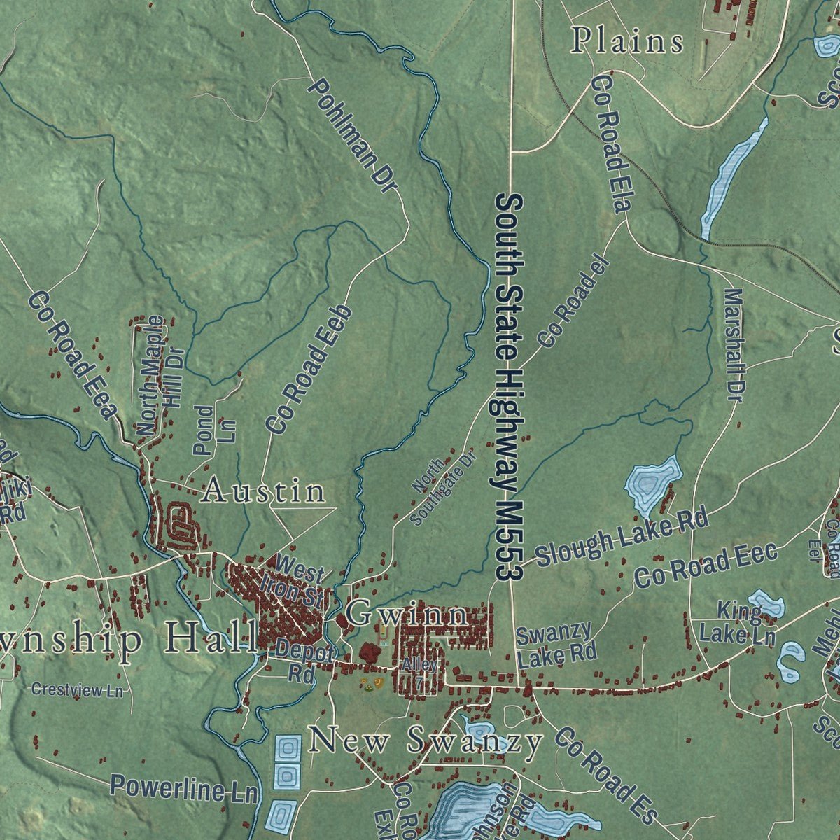 Second close-up of the map of Forsyth, Michigan print showing more streets and buildings