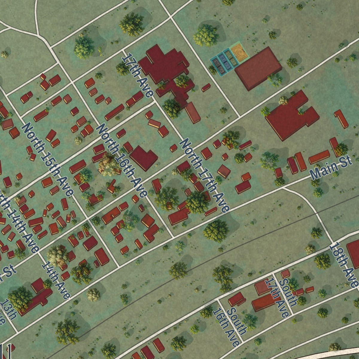 Second close-up of the map of Forsyth, Montana print showing more streets and buildings