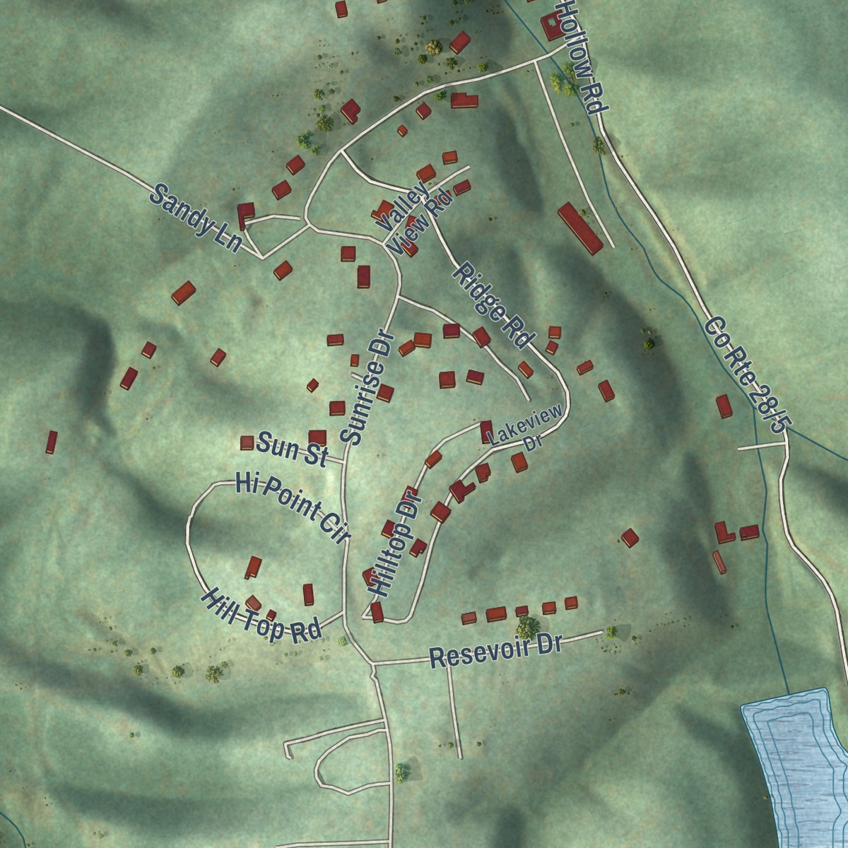 Second close-up of the map of Fort Ashby, West Virginia print showing more streets and buildings