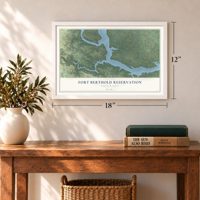 Fort Berthold Reservation, North Dakota map, 12 x 18 inch print in a white frame in an entryway