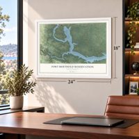 Fort Berthold Reservation, North Dakota map, 18 x 24 inch print in a white frame in a home office
