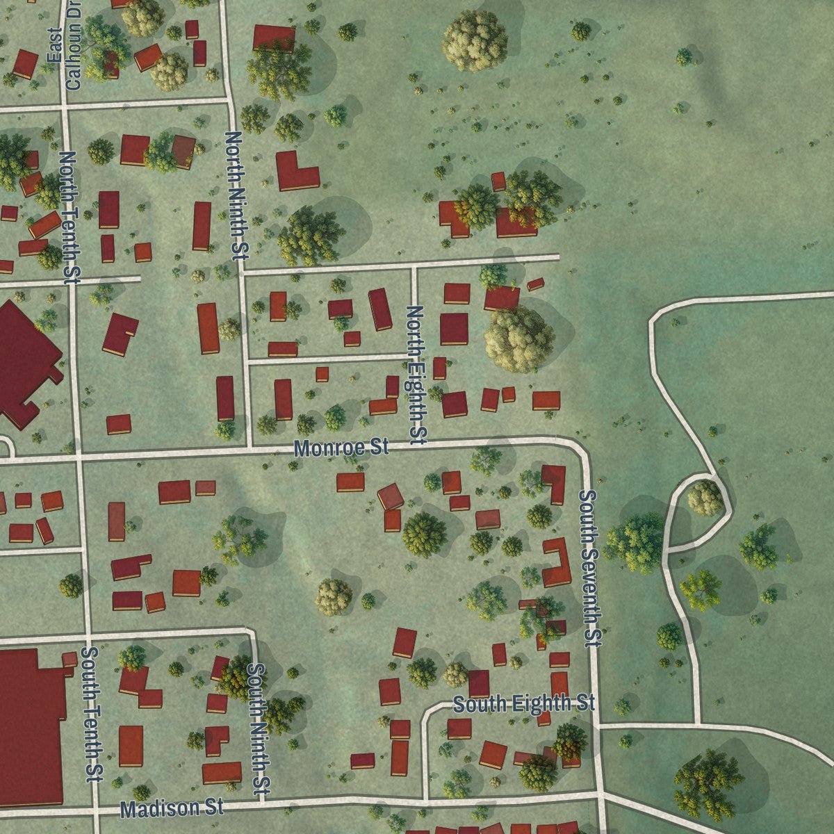 Second close-up of the map of Fort Calhoun, Nebraska print showing more streets and buildings