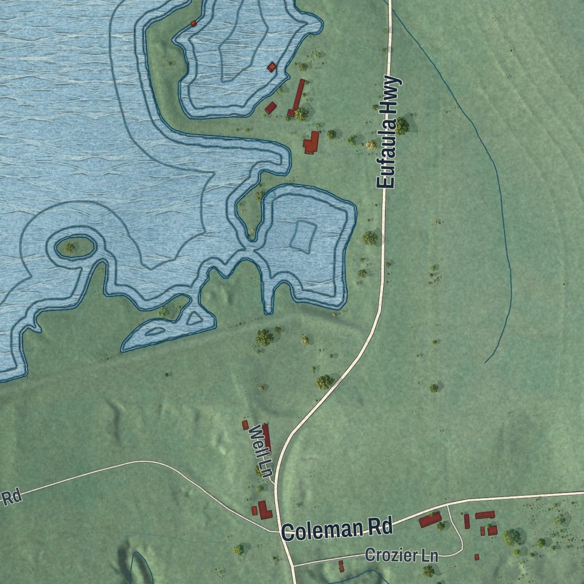 Second close-up of the map of Fort Gaines, Georgia print showing more streets and buildings