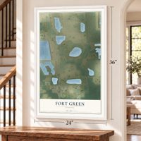 Fort Green, Florida map, 24 x 36 inch print in a white frame by a staircase
