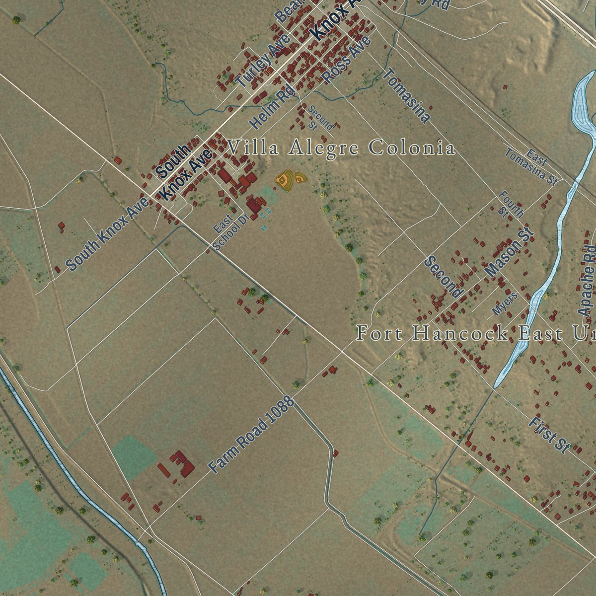 Second close-up of the map of Fort Hancock, Texas print showing more streets and buildings