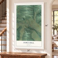 Fort Hill, Oregon map, 24 x 36 inch print in a white frame by a staircase
