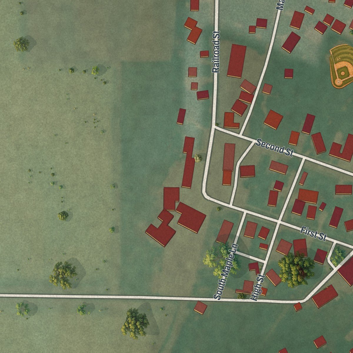 Second close-up of the map of Fort Jennings, Ohio print showing more streets and buildings