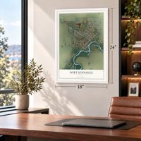 Fort Jennings, Ohio map, 18 x 24 inch print in a white frame in a home office