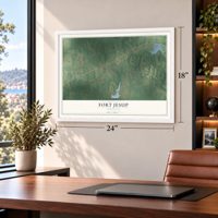 Fort Jesup, Louisiana map, 18 x 24 inch print in a white frame in a home office