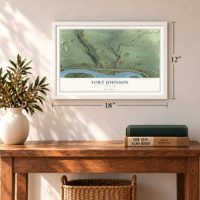 Fort Johnson, New York map, 12 x 18 inch print in a white frame in an entryway
