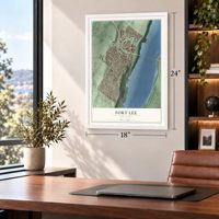 Fort Lee, New Jersey map, 18 x 24 inch print in a white frame in a home office