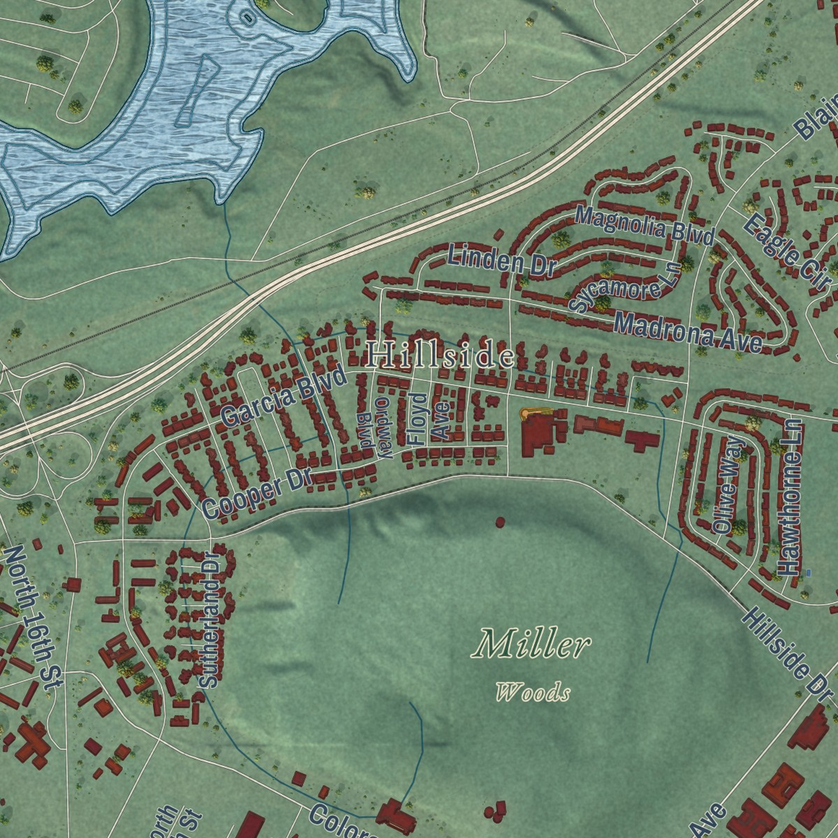 Second close-up of the map of Fort Lewis, Washington print showing more streets and buildings