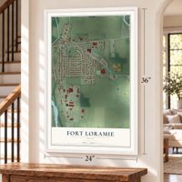 Fort Loramie, Ohio map, 24 x 36 inch print in a white frame by a staircase