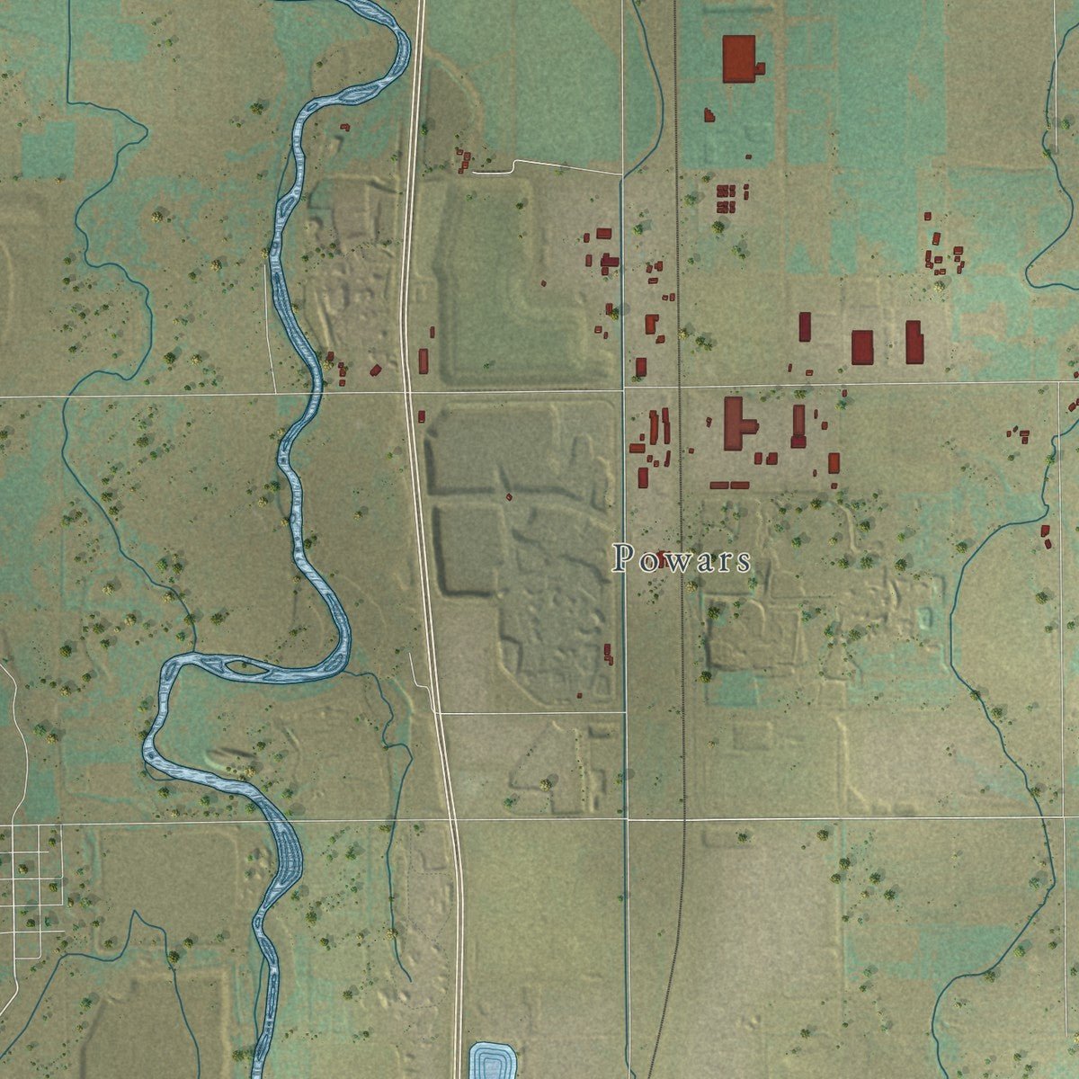 Second close-up of the map of Fort Lupton, Colorado print showing more streets and buildings